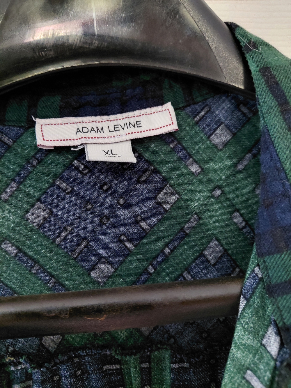 Adam Levine Blue and Green Geometric Button-Up Shirt